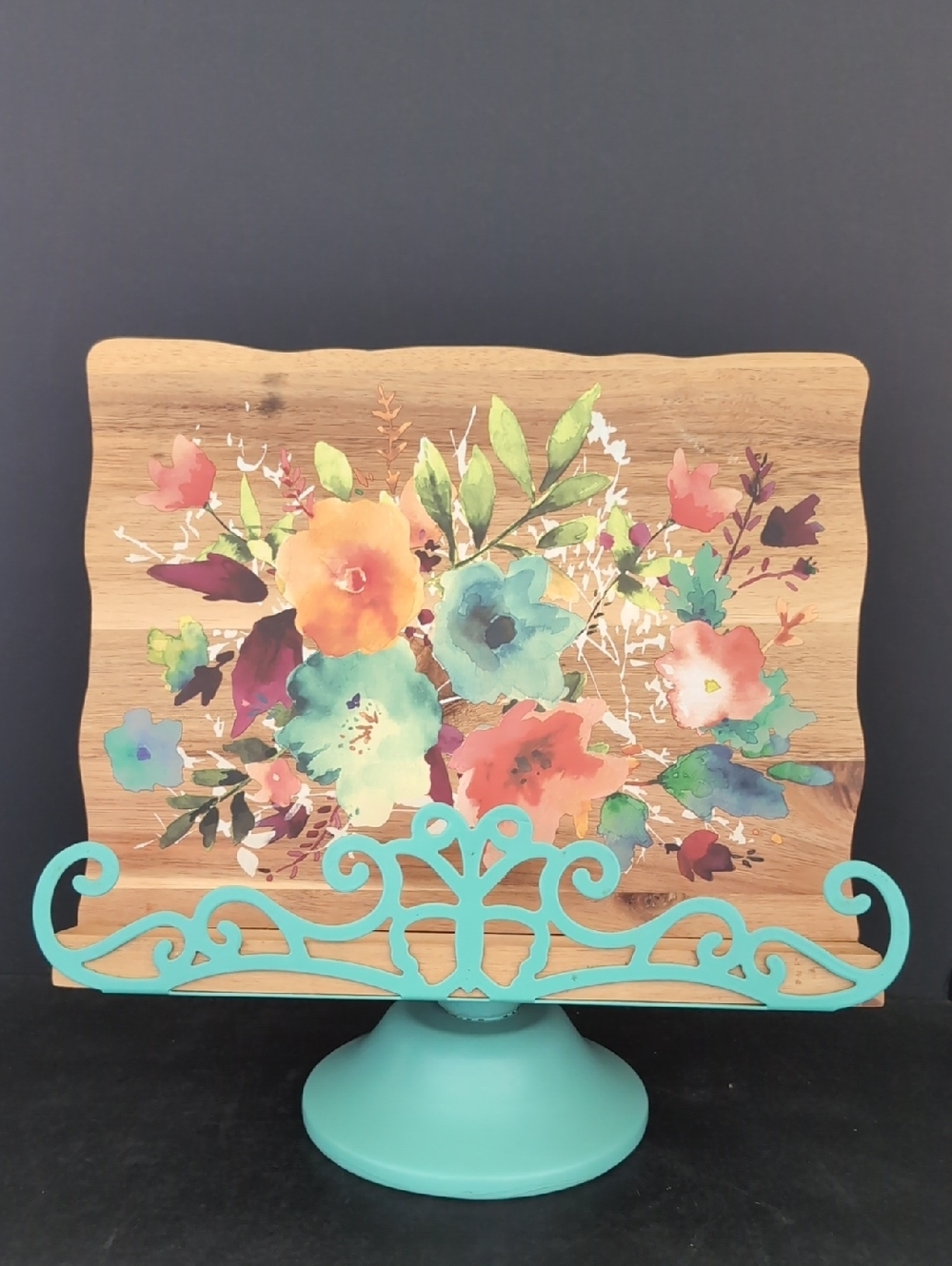 The Pioneer Woman, Willow Wooden Teal/Floral Recipe Book Stand.
